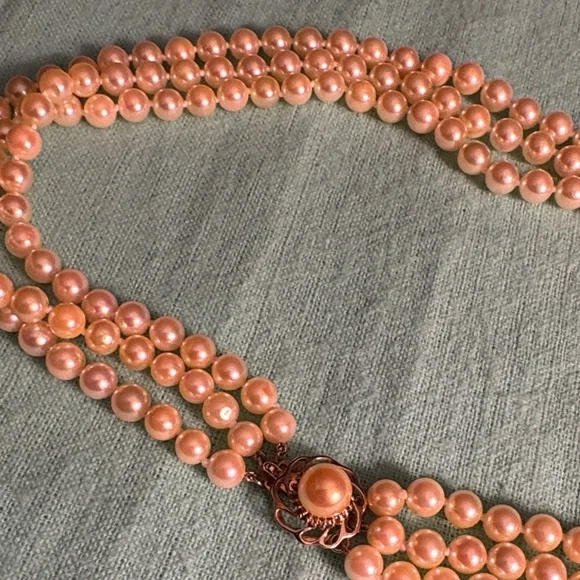 Golden Akoya Pearls, Triple Strand 14K - Picture 5 of 12